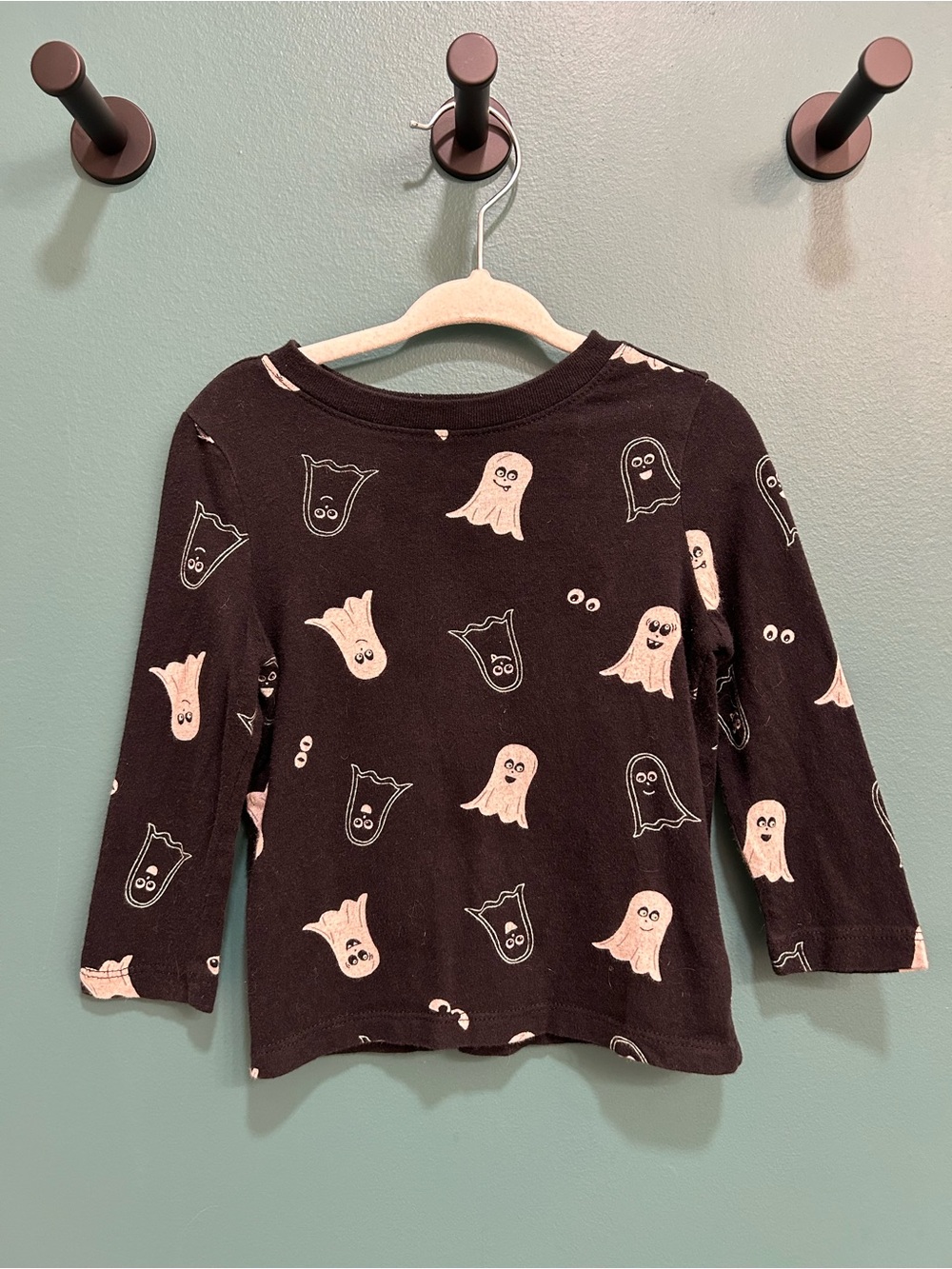 Black Ghost Print Long-Sleeve Top
